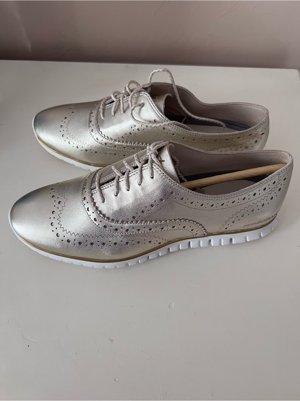 NEW Cole Haan Zerogrand Gold Metallic Wingtip Oxford Leather Sneaker Lace Up 8.5